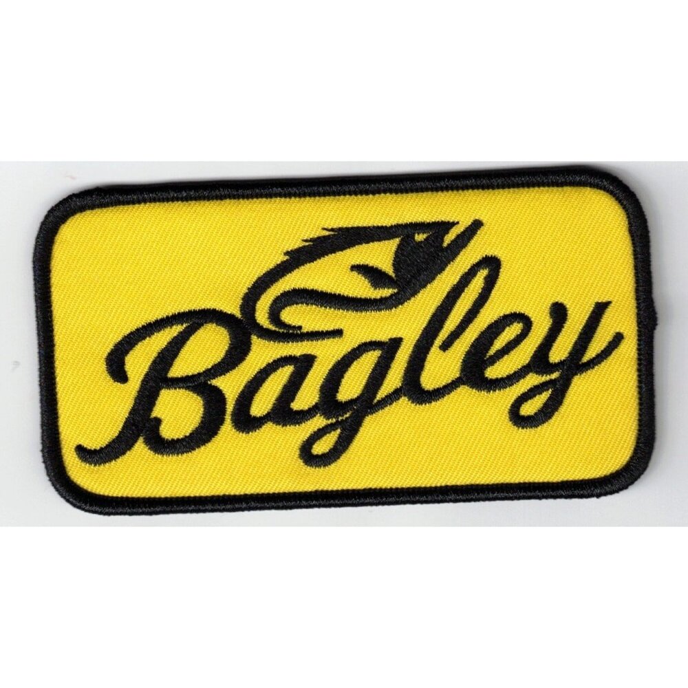 Bagley Fishing Bait Yellow 4x2in Embroidered Iron / Sew-On Patches
